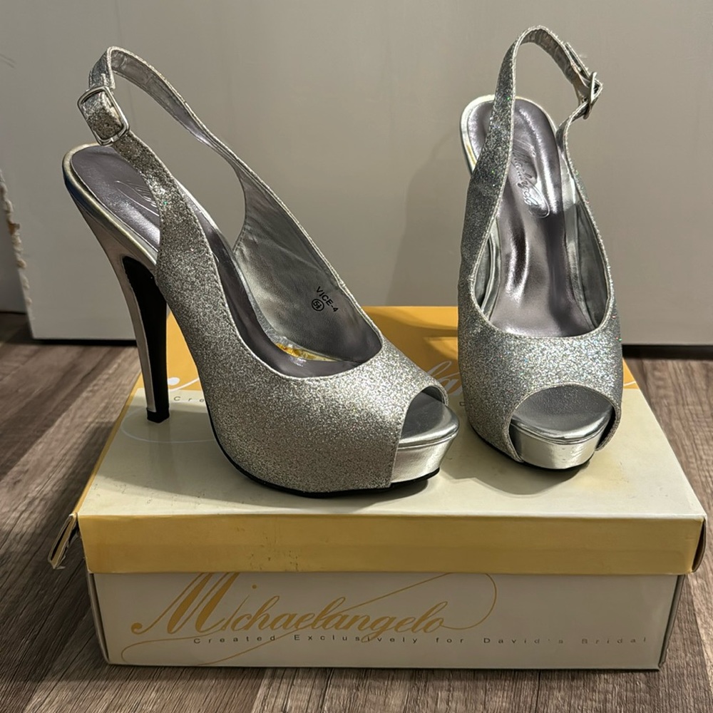 Silver Sparkly Sling-back Pumps